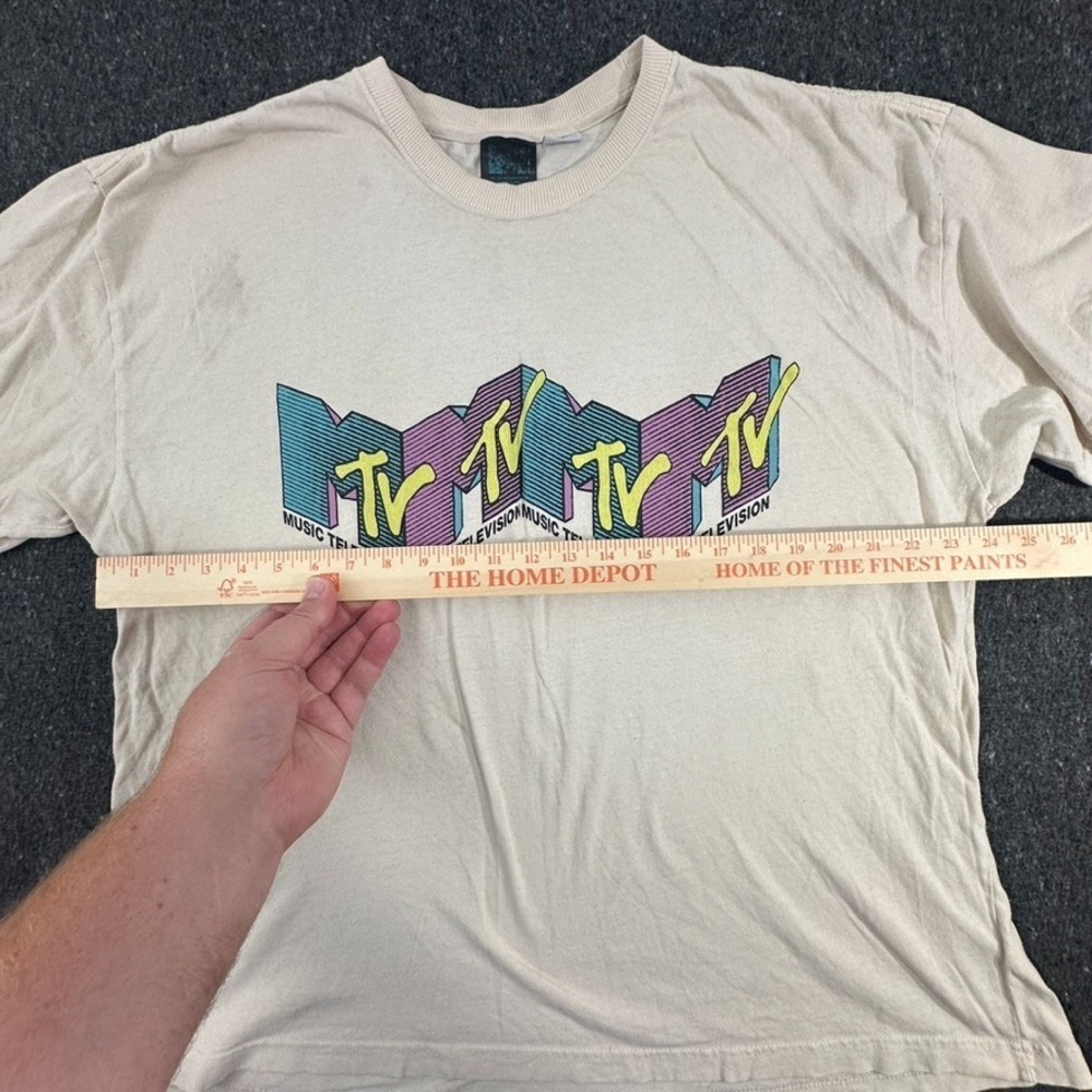MTV T-Shirt Mens L/XL Beige Graphic Retro 90s MTV Casual Wear Rock Skate VTG - Picture 5 of 8